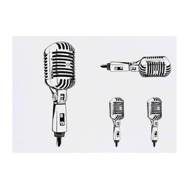4 x 'Single Microphone ' Temporary Tattoos - Water Resistant, Skin-Safe, Non-Toxic Transfers, Mixed Sizes (TO00083360)