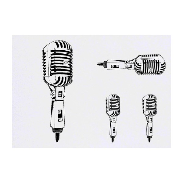 4 x 'Single Microphone ' Temporary Tattoos - Water Resistant,