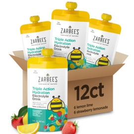Zarbee's Triple Action Hydration Electrolyte Drink for Kids, Replaces Electrolytes & Helps Mild to Moderate Dehydration, 6 ct Strawberry Lemonade & 6 ct Lemon Lime Bundle, 12 x 5 fl. oz