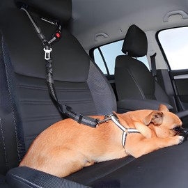 Xundefeng Dog Seat Belt for Cars 3 in 1 Seatbelt Harnesses Headrest Lead Leash Cat Clip Buckle Rear seat Backseat Belts Black