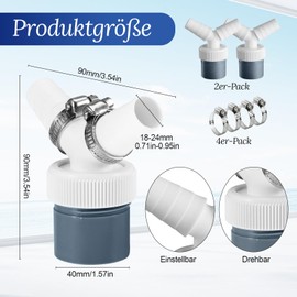 2 pieces washing machine drain double connection, T-piece double connection for dishwasher, input pipe for Y-adapter from 19-24 mm and outlet 40 mm, for dishwasher, dryer, washing machine