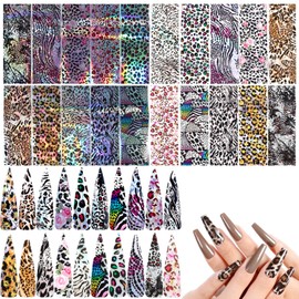 20 Sheets Leopard Nail Stickers，Starry Sky Animal Skin Design Nail Art Decoration Glue Transfer Nail Foils for Women Fingernails and Toenails Acrylic Decorations Manicure Tips Wraps Charms