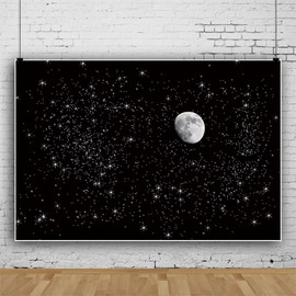 Renaiss 3 x 2.5 m Black Night Sky Background Universe Space Starry Sky Photography Background Galaxy Theme Child Boy Birthday Party Decoration Baby Shower Banner Studio Props
