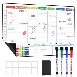 POPRUN Pizarra Calendario Magnetico Nevera 42 x 28 cm - en