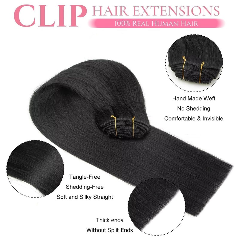 LDGUGO Clip in Hair Extensions Real Human Hair 8 Pieces