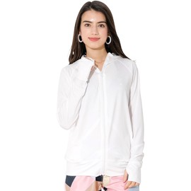FELLOW Women's Rash Guard Hoodie, 41 Colors, Cool Touch, Hooded, Long Sleeve, UV Protection, UPF 50, white