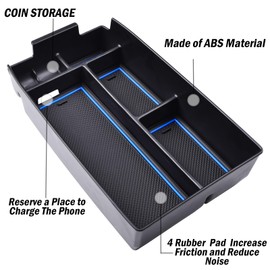 TACORBO Center Console Organizer Compatible with Ford Escape 2020 2021 2022 2023-2025 and 2021-2024 2025 Bronco Sport Accessories, CX430 4-Door Insert Tray, Armrest Secondary Storage Box, Blue Trim