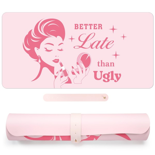 Reallnaive Coquette Makeup Mat for Vanity Top Protector, Dual Sided