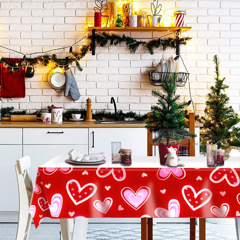 Valentines Day Disposable Tablecloth 2 PCS,54 x 108 Inches Red