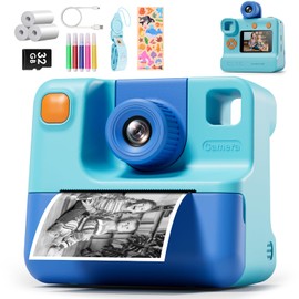 Instant Print Camera for Kids, 1080P Kids Instant Cameras,HD Selfie Digital Video Cameras Toddler 3 Rolls Print Paper & 32G Card,Christams Birthday Gifts for Girls Boys Age 3-12 (Blue)