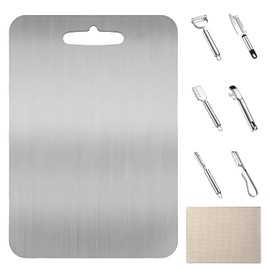 100% Pure titanium cutting board for Kitchen – Double-Sided Food-Grade best titanium cutting board for Cutting Meat, Vegetables, and Fruits –pure titanium cutting boards with Peelers & non slip Mat
