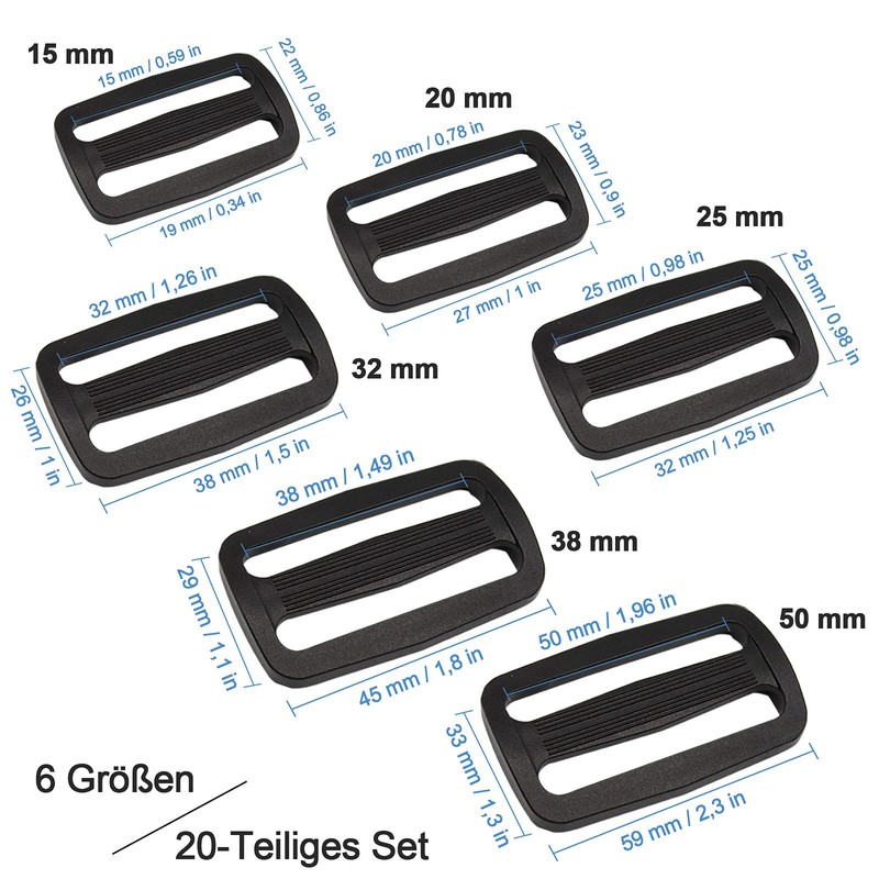 sinzau Ladder Buckles Clamp Pack of 20, Slider Plastic Belt