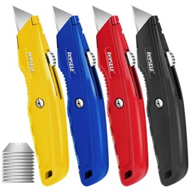 DIYSELF 4 Pack Box Cutters, Utility Knife with 10 Pcs Blades, Box Cutter Heavy Duty for Carpet, Cardboard, Vinyl, and Paper, Sharp Razor Knife, Package Opener, Box Cutter Retractable