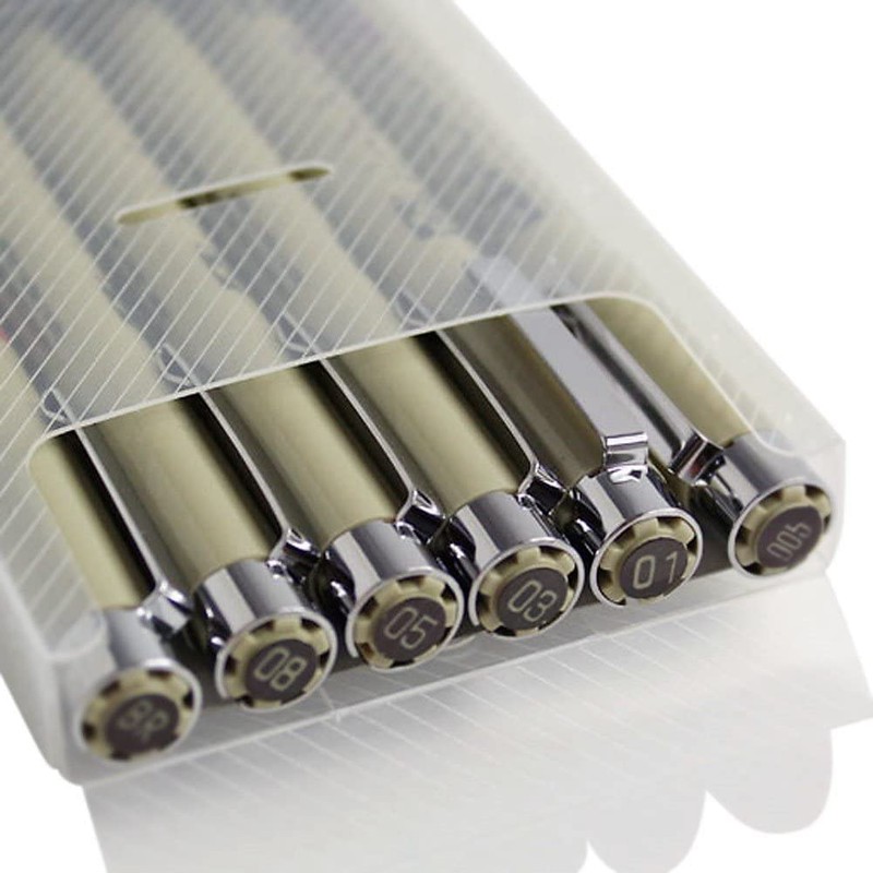 Sakura Pigma Micron-Set 7 Fineliners .005,01,02,03,05,08, Brush Made in Japan