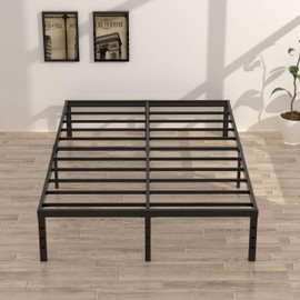 Upcanso 18 Inch Queen Bed Frame No Box Spring Required, Metal Platform Queen Size Bed Frames with High Storage, Eassy Assembly 3,500 Lbs Heavy Duty Bedframes, Black