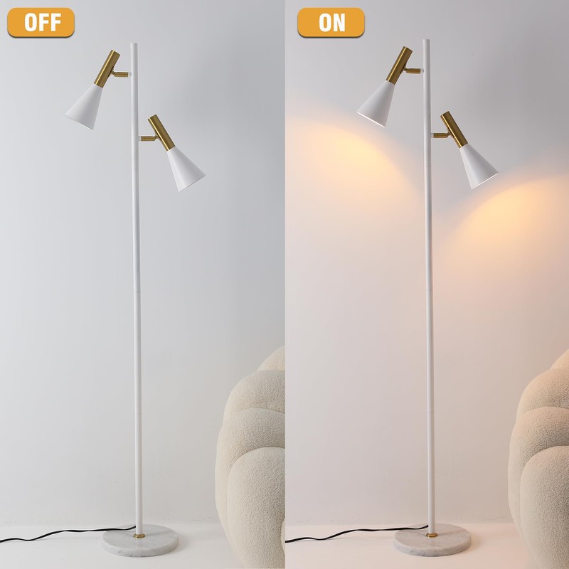 Asmymhd Elegant Modern Floor Lamp with 2 Adjustable Head,White and