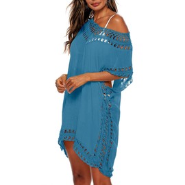 Adisputent - Traje de baño para mujer, de gasa de ganchillo, para la playa, traje de baño, Azul oscuro, Talla única Más