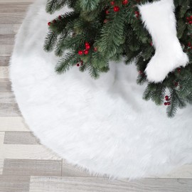White Christmas Tree Skirt, Tree Skirt Snow White Plush Velvet Christmas Tree Mat Fluffy Faux Fur Tree Skirt for Christmas Tree Party Decorations (White, 30 Inch)