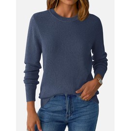 GKBK Fall Sweaters for Women Wool Blend Ribbed Knitted Classic Crew Neck Lightweight Loose Fit Pullover Long Sleeve Tops Business Casual Outfits 2025 Trendy Navy Blue