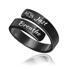 HUASAI Just Breathe Rings for Women Adjustable Heart Promise Ring Inspirational Healing Jewelry Gifts