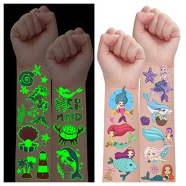 Leesgel 24 Sheets Children's Tattoo Mermaid Luminous Mermaid Tattoo Children Girls Children's Tattoos Sticker Mermaid Decoration Party Bag Children's Birthday Gift Toy Small Items