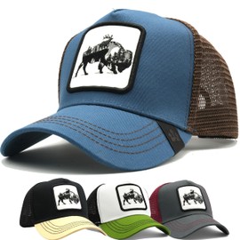 Gorra de Hombre Beisbol Visera Curva Parche Animales Trucker Camionero Malla Transpirable Ajustable y Juvenil para Deportes Aire Libre, Regalo Unisex, Accesorio Moda (MX/US, Alfa, Talla única, AZUL1)