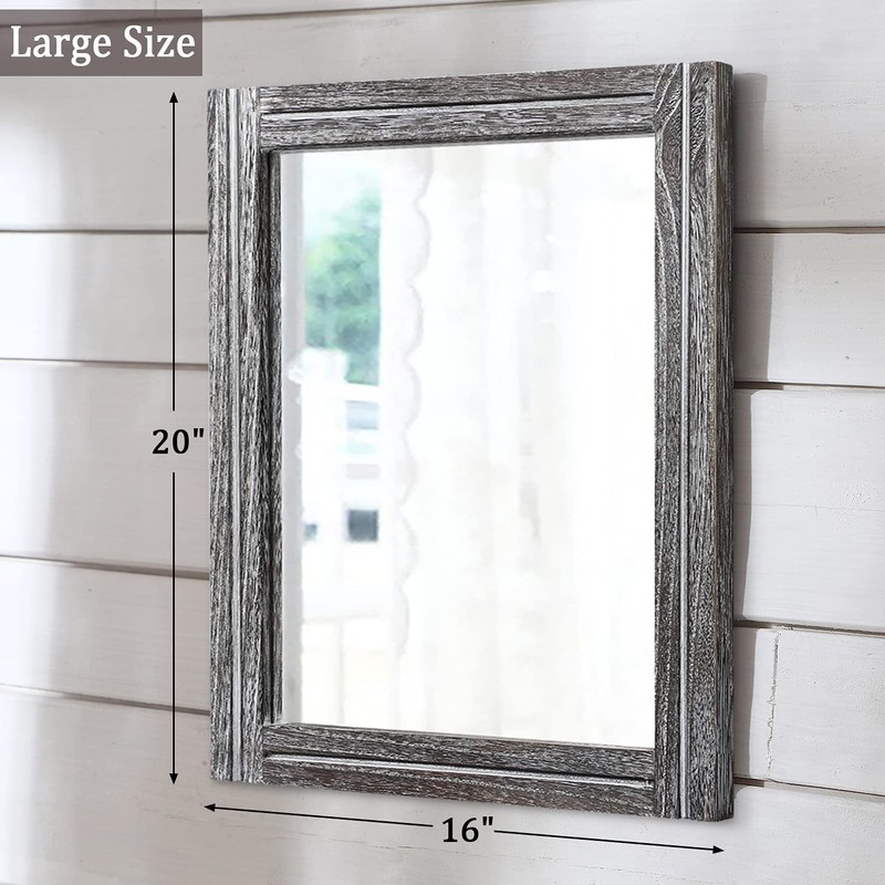 AAZZKANG Rustic Mirror Wood Framed Wall Mirror 20"x16" Rectangle Decorative
