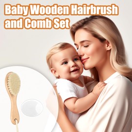 WXA Wooden Soft Goat Bristles Brush with Baby Silicone Hair Scrubber Cradle Cap Brush for Newborn, Toddler, Infant, Baby Hair Care Kit (White)