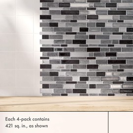 Main Street Creations 4-Sheet Kitchen Backsplash Tiles Peel and Stick. Renter Friendly Backsplash in Silver and Black Mosaic. Self Stick Wall Tiles for Your Home and Art Projects