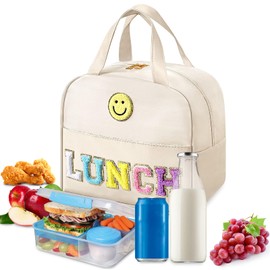 Insulated Lunch Bag for Kids & Women, Boys Girls Lunch Bags Large Cooler Tote, Children's Lunch Bag for School, Boite a Lunch, Womens Lunch Bag for Work, Picnic, Camping, BBQ(Leather, White)