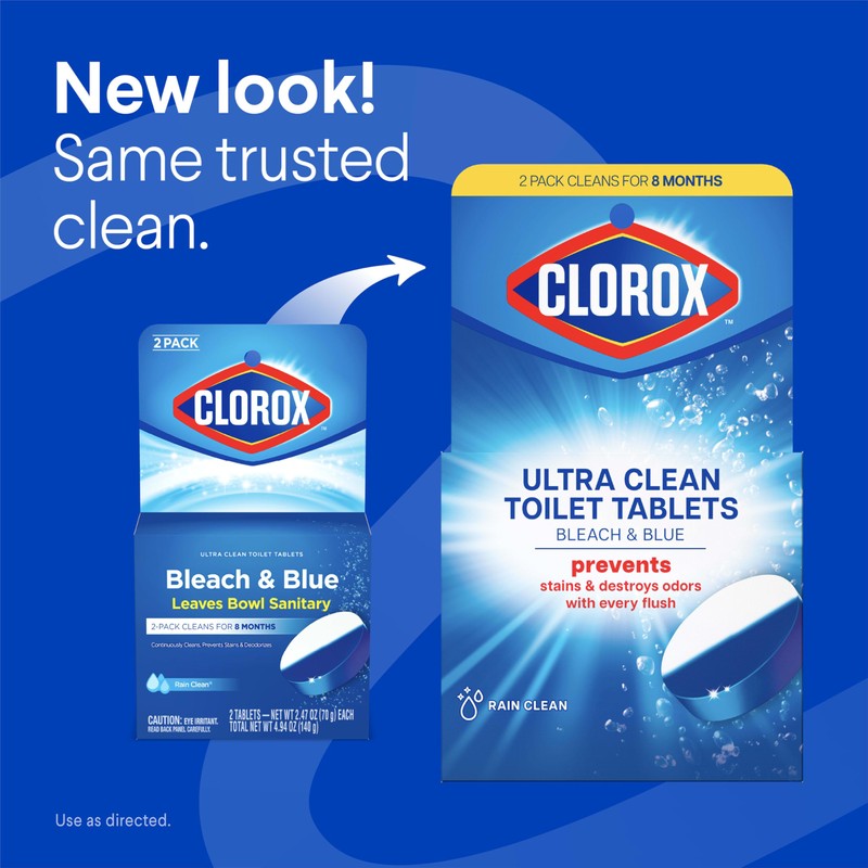 Clorox Ultra Clean Toilet Tablets Bleach & Blue, Rain Clean