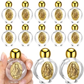 Domensi 12 Pcs Glass Holy Water Bottles 0.5 Floz Embossed Portable Glass Travel Bottles Girl Communion Church Gifts for Home Wedding Baptism Favors(Gold,Immaculate Heart of Mary Round Cap)