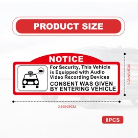 8pcs Car Camera Audio Video Recording Window Vinyl Stickers，Camera Audio Video Recording Sign Waterproof and Sun-proof Durable Car Camera Recording Stickers (9 x 3.5 cm/W x H)