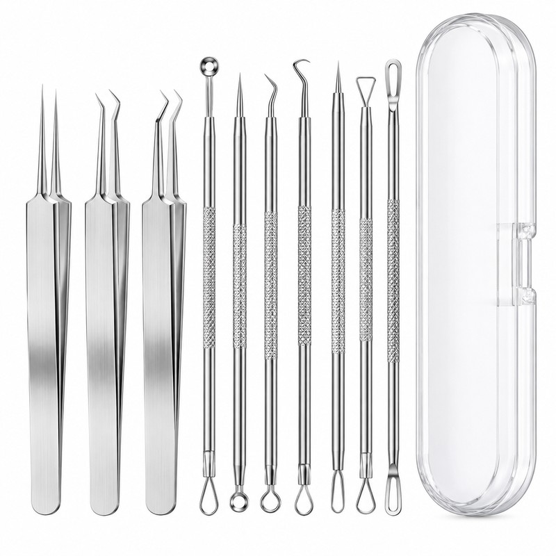 11-Piece Blackhead Remover Tool Set for Facial Care – Stainless