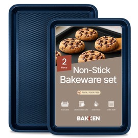 Diamond Bottom Cookie Sheet Set of 2, Nonstick Blue Carbon Steel Baking Pans for Crisp Baking, Space-Saving Stackable Trays, PFOA, PFOS, PTFE Free, Oven Safe Up to 450°F, Small & Medium Pans