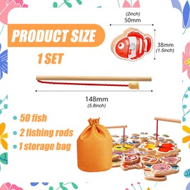 50 Pcs Magnetic Fishing Game for Kids Wooden Ocean Animal Games Wooden Fishing Magnets Learning Toys with Fish Rod Toddler Magnetic Fishing Montessori Toys for 1 2 3 Year Old Boys Girls Birthday Gifts