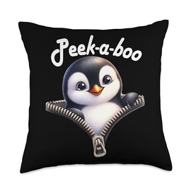 Funny - Peek-a-boo - Penguin Throw Pillow