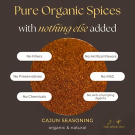Spice Hut - Cajun Seasoning Mix Organic, No Salt, Louisiana Spice Blend for Cooking Flavorful Southern Soul Food, Turkey, Fries, Meat, Veggie Dishes / All-Natural, Kosher, Gluten Free, Vegan, Keto -No MSG- 1lb Bulk Pack