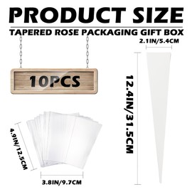 10 Pcs Single Roses Flower Gift Box Cone Flower Bouquet Wrapping Paper Rose Packaging Bags for Valentines Day Birthday, White, Inches
