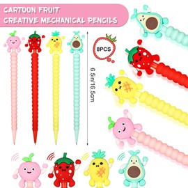 HMIEPRS Juego de 24 lápices mecánicos, 8 lápices de dibujos animados de frutas, 8 recambios de lápices HB y 8 bonitos borradores de frutas, perfecto suministro escolar y oficina para estudiantes, trabajadores de pintura y niños (0.5 mm)