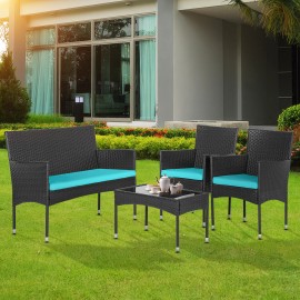 FDW 4 Pieces Patio Furniture Set Rattan Outside Furniture Wicker Sofa Garden Sets - Blue