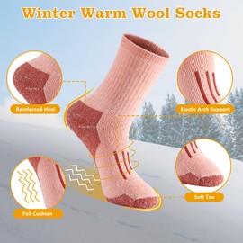 4 Pairs Wool Socks for Men Women - Warm Winter Cozy Merino Wool Socks, Thick Knit Thermal Hiking Socks Boot Socks Crew Socks for Men Women