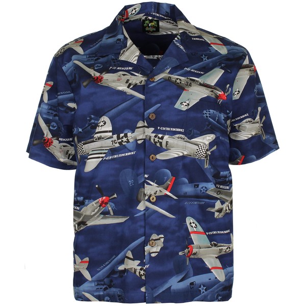 Benny's USA Fighter Planes - Camisa Hawaiana para Hombre, Azul Marino, Large