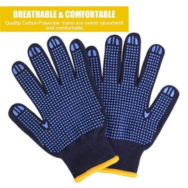 Ecoshine12 Pairs Blue Cotton Work Gloves – Non-Slip PVC Dotted Grip, Breathable, Reusable Safety Gloves for Construction, Warehouse, Gardening, DIY (Medium-8)