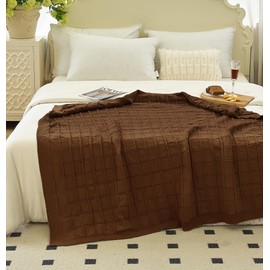 ATMOSURELY Ultra Soft Checkered Cable Knit Throw Blanket Cozy Plaid Knitted Blanket Lightweight Warm Woven Farmhouse Blanket All Seasons for Sofa Bed Couch Camping Travel 50x60 Inches (Brown, 50"x60")