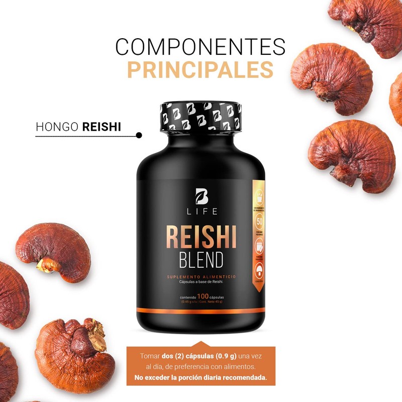 Hongo Reishi (Ganoderma) |Adaptogeno de 100 Cápsulas. Ingredientes naturales. Reishi