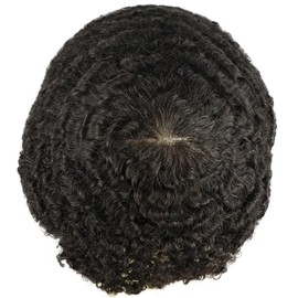 8MM Afro Wave Toupee for Men Human Hair System Thin Skin PU Indian Mens Hairpieces and Toupees Hair Piece Replacement Men Wig 1B# Off Black