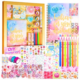 Gift for 6 7 8 9 10 11 12 Year Old Girl, 110pcs DIY Journal Kits for Teen Girls, Birthday Toy Gifts for Ages 8-12 Girls, Scrapbook & Diary Supplies Toy Set (golden)