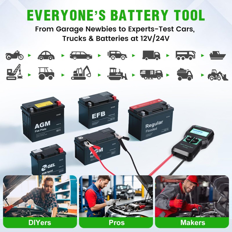 DUOYI DY221 Car Battery Tester, 12V 24V Digital Automotive Alternator