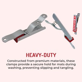 HI-TECH Car Wash Mat Clamps – Heavy-Duty Floor Mat Holders for Cleaning & Drying – Rust-Resistant Aluminum – Mountable – Holds All Mats – Red, 4 Pack